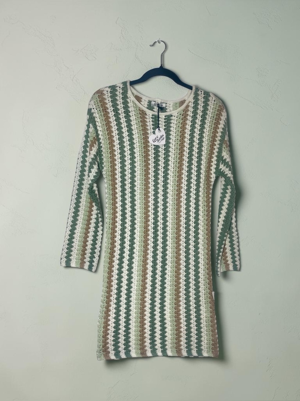 Love Knits Women's Multicolor Striped Crochet Knit Sweater Mini Dress Size XXS